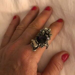 Sterling Silver ring with butterfly, flower and purple stone